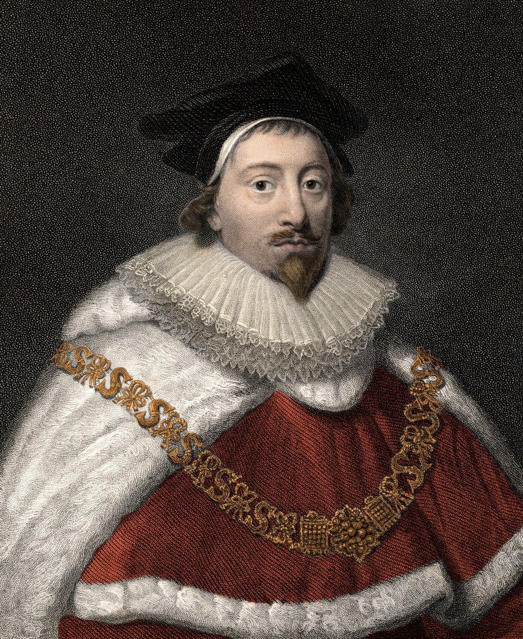 Portret van Sir Edward Coke (1552-1634), Engelse jurist - Kleurgravure van de 19e eeuw door Unknown artist