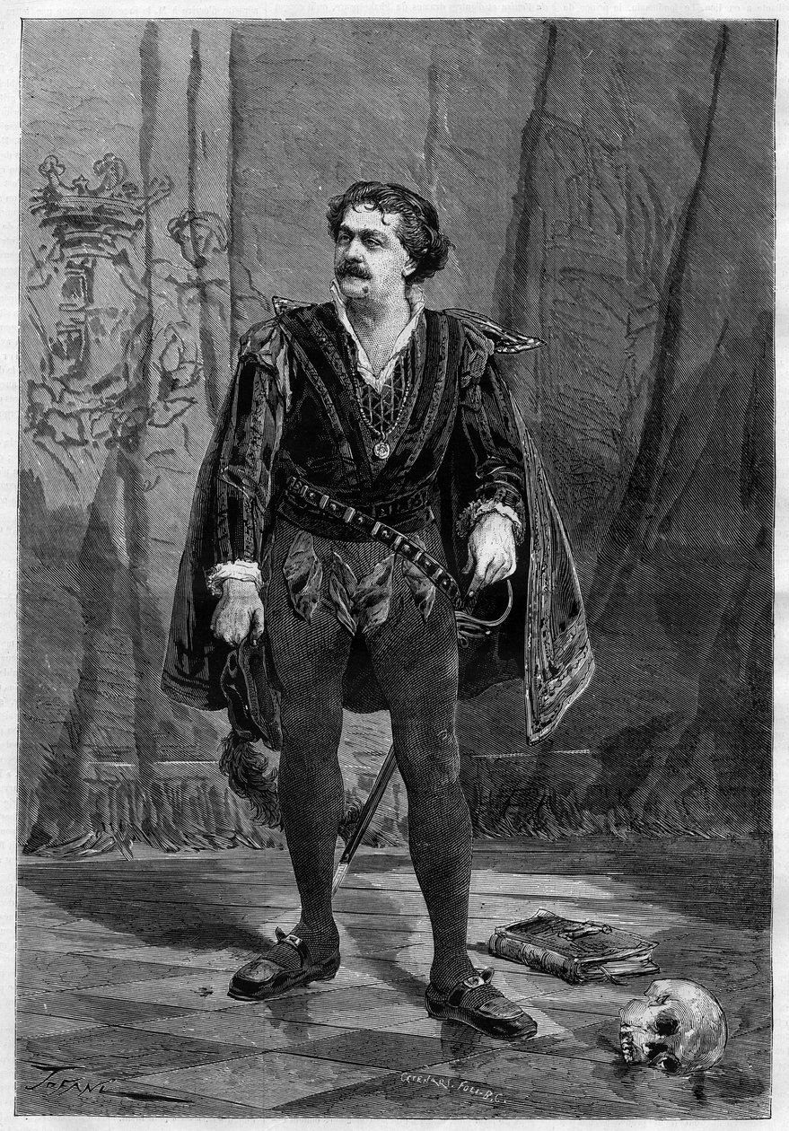 Portret van acteur Ernesto Rossi in de rol van Hamlet door William Shakespeare in het Ventadour theater in Parijs in 1875. door Unknown artist