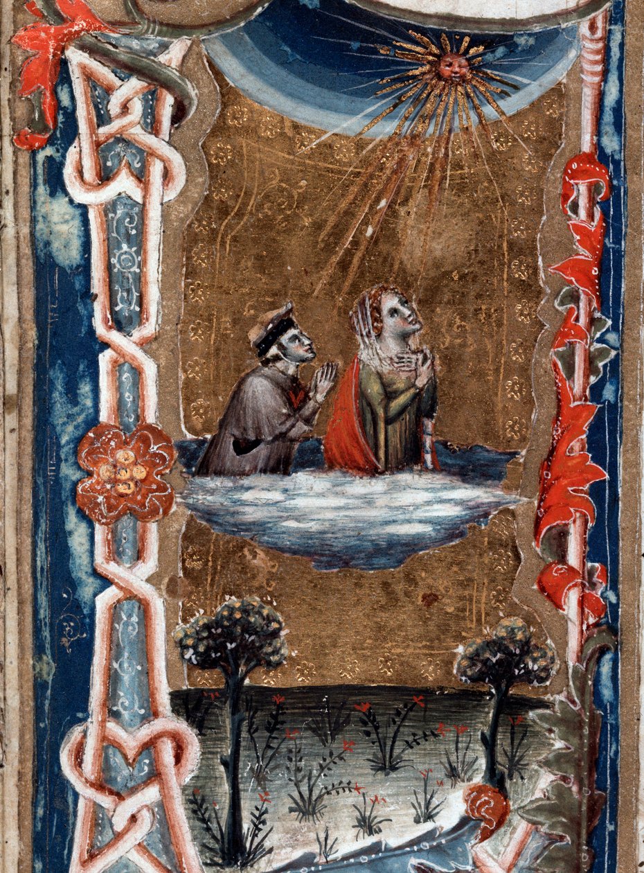 Portret van de Italiaanse dichter Dante Alighieri met Beatrice, in de Goddelijke Komedie door Unknown artist