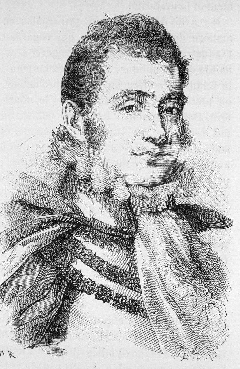 Portret van de Hertog van Berry (1778 - 1820). Gravure van het einde van de 19e eeuw in 