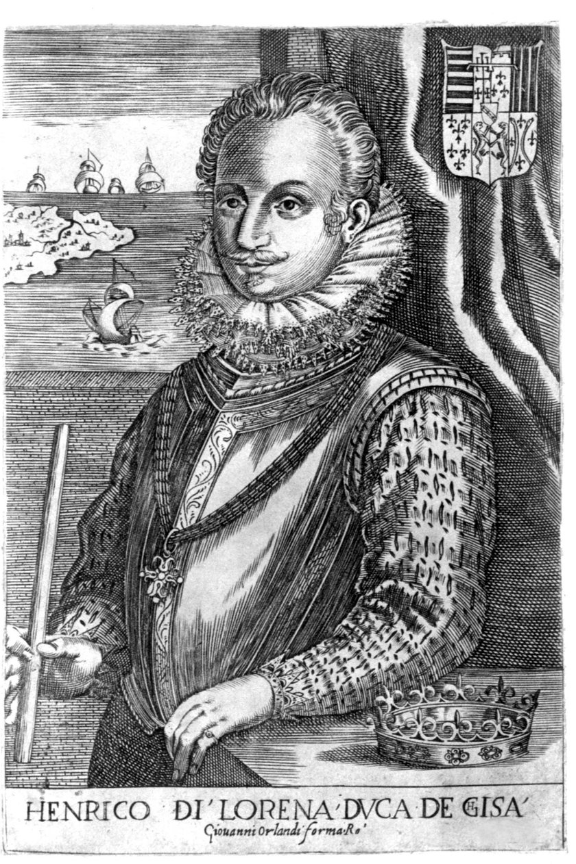 Portret van de hertog van Guise (Hendrik I van Lotharingen, bekend als de Scalafre (1550 - 1588)). Gravure uit de 17e eeuw. door Unknown artist