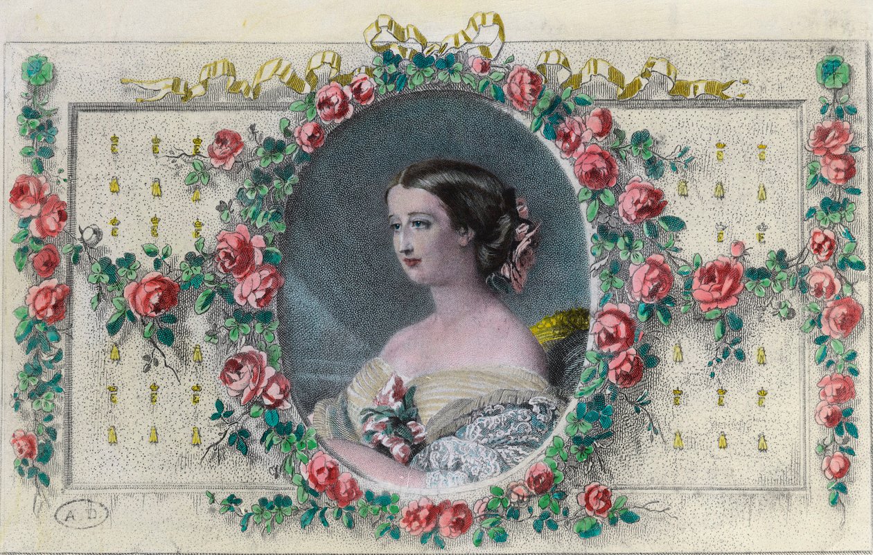 Portret van de Franse keizerin Eugenie de Montijo (1826 - 1920). Gravure uit de 19e eeuw. Privécollectie. door Unknown artist