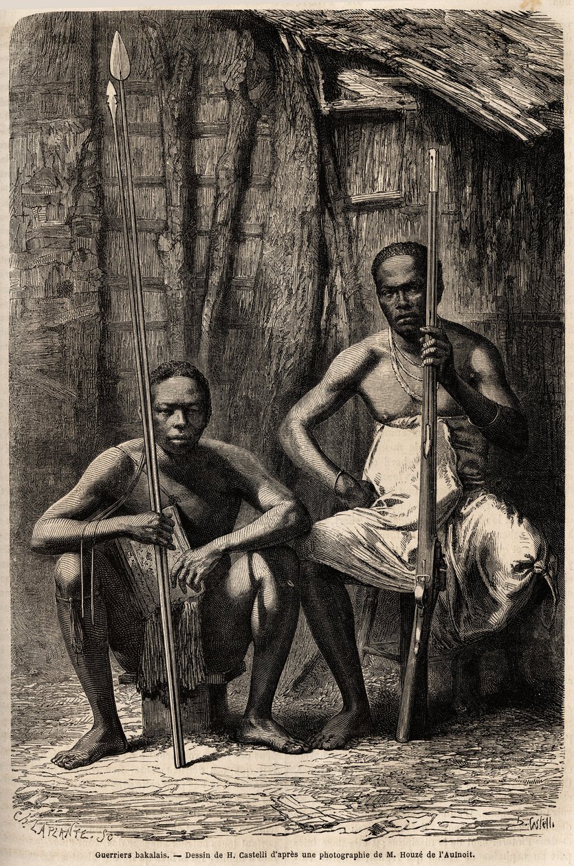 Portret van twee Bakali krijgers. Gravure in 