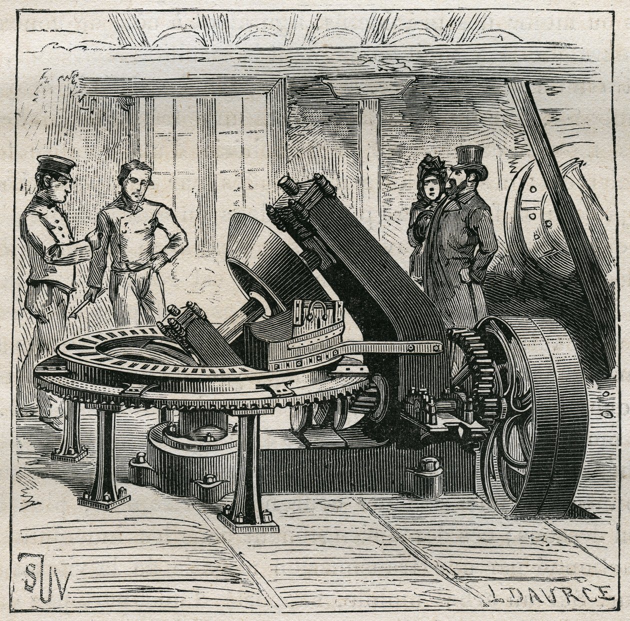 Aardewerk: Fleury-machine gebruikt voor het mechanisch vormen van bakstenen. Gravure uit 1885 in “Les arts et métiers illustrés” door Adolphe BITARD door Unknown artist