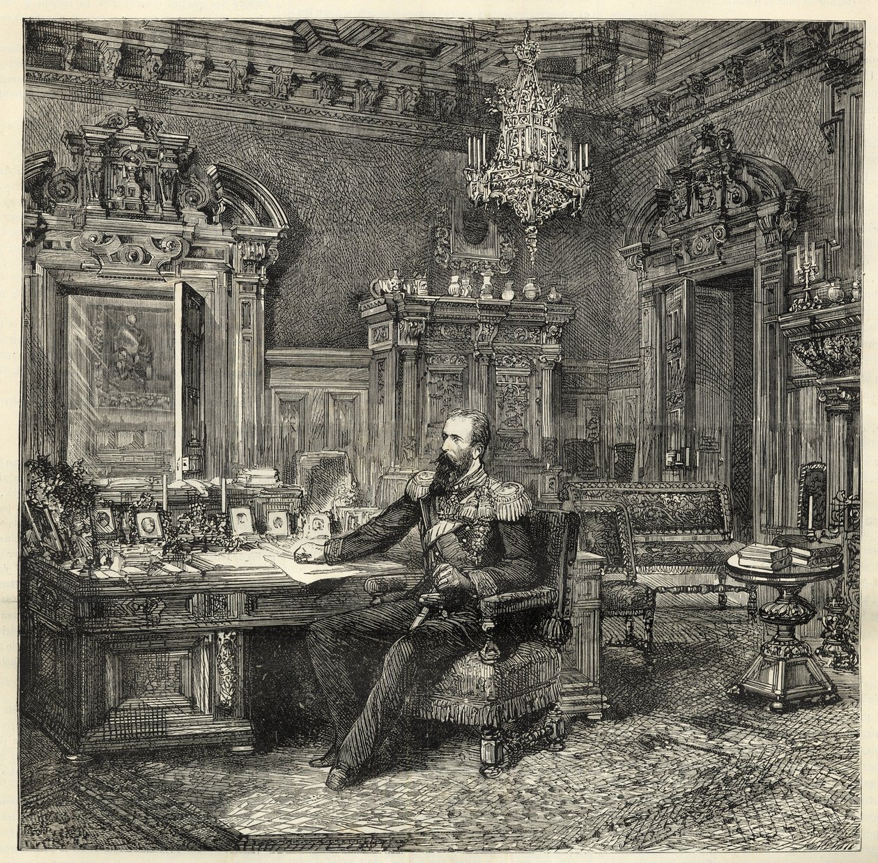 Prins Alexander van Bulgarije (1857-1893), in zijn studeerkamer - Alexander van Battenberg - Portret van Alexander I van Bulgarije of Alexander van Battenberg (1857-1893) in zijn werkkamer - 1886 - door Unknown artist