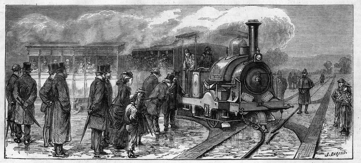 Openbaar vervoer: stoomomnibus voor trams in Lissabon (Larmanjat-systeem). Portugal door Unknown artist