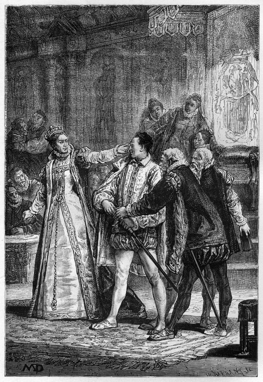 Koningin Elizabeth I van Engeland slaat de 2e graaf van Essex Robert Devereux door Unknown artist