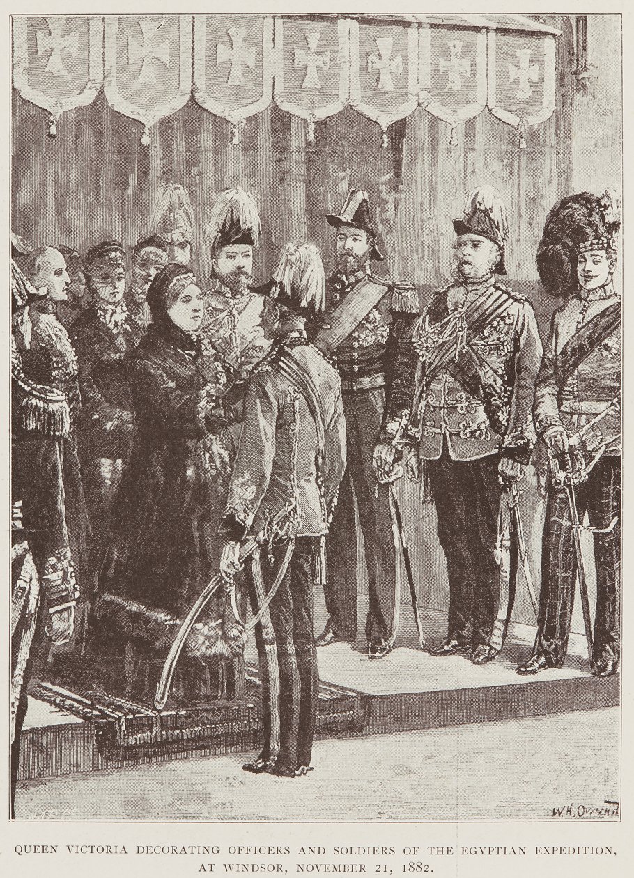 Koningin Victoria versiert officieren en soldaten door Unknown Artist