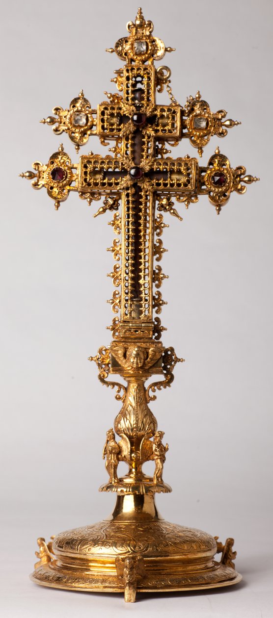 Reliek kruis. Metaalsmeedwerk met juwelen. Oorsprong abdij (Saint-Amand Tournai, ex-Elnone). 16e eeuw. door Unknown artist