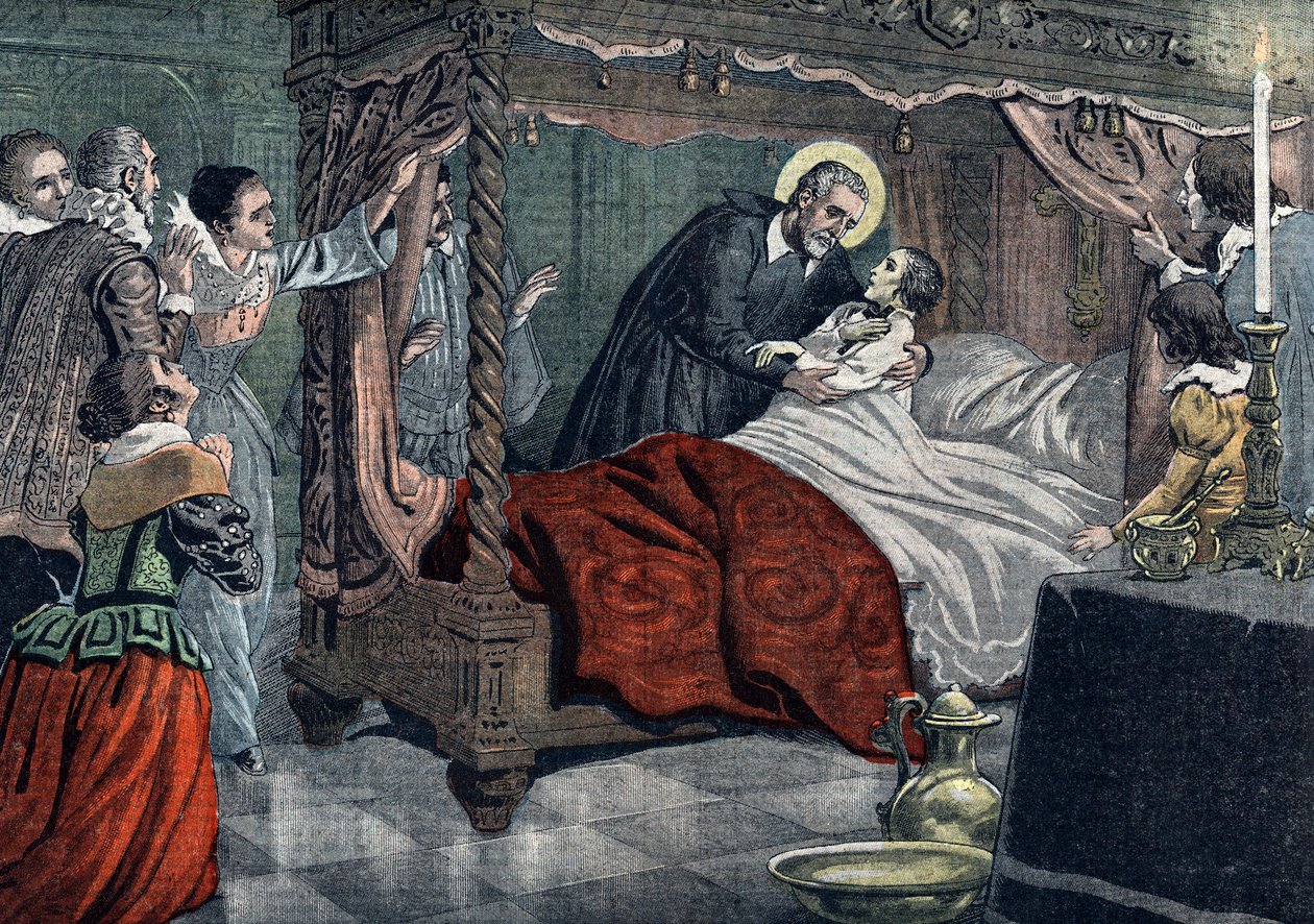 Voorstelling van de heilige Filippus van Neri (Filippo Neri) (1515-1595), stichter van de Congregatie van het Oratorium die de jonge Paolo Massimo in 1583 opvoedt in de kapel van het Palazzo Massimo alle Column, Rome (de 14-jarige Paolo Massimo, zoon van F door Unknown Artist