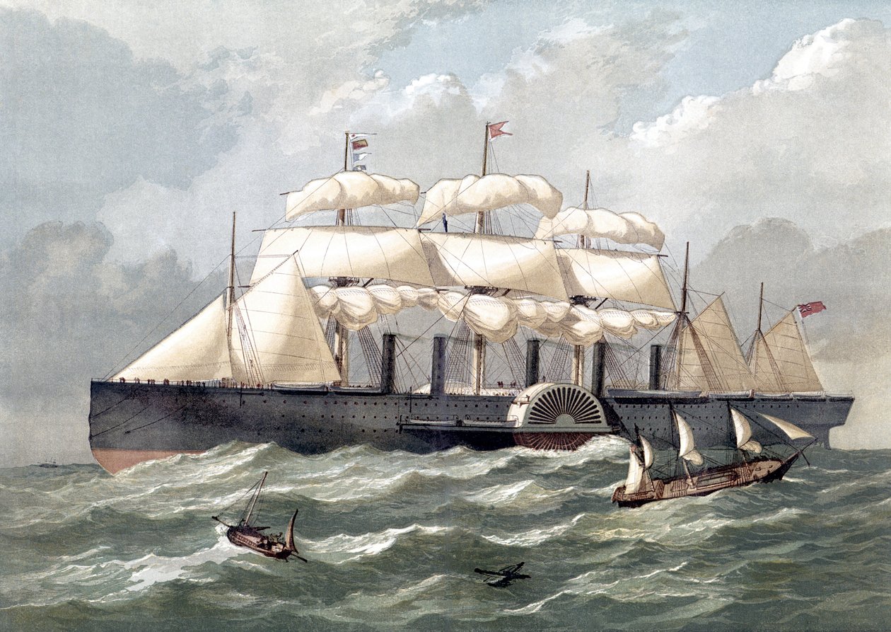 Voorstelling van het Britse schip Great Eastern, eerste gigantische lijnschip, ingewijd in 1858 ontworpen door Isambard Kingdom Brunel - 19e eeuw door Unknown artist