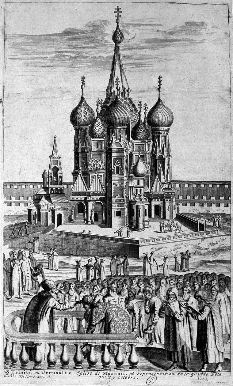 Voorstelling van de Drie-eenheidskerk in Moskou in een 17e-eeuwse gravure. door Unknown artist