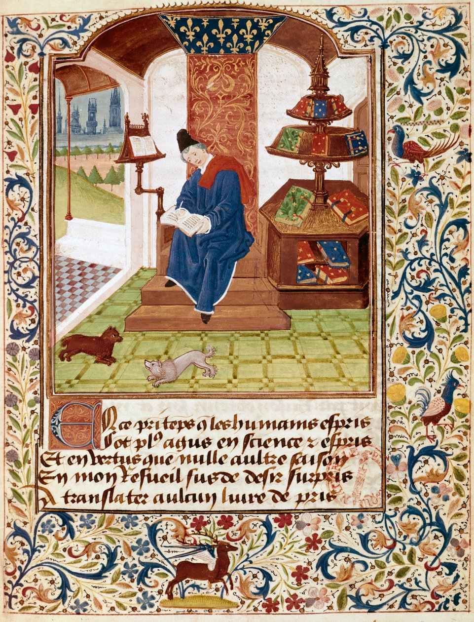 Voorstelling van de auteur die schrijft in zijn kantoor. Miniatuur uit 