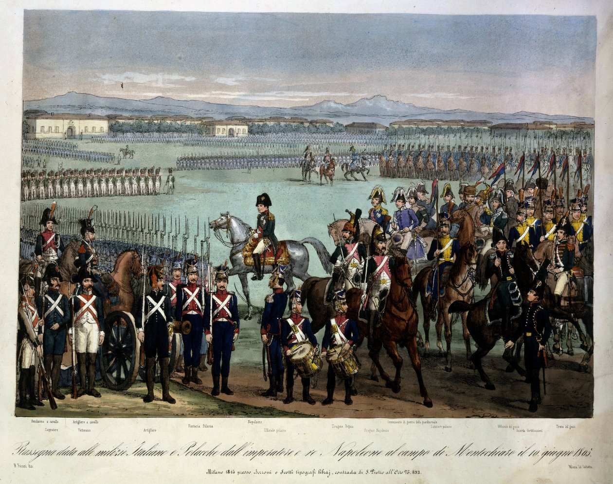 Review van de Italiaanse en Poolse milities van Napoleon op het Montechiaro Veld, 10 juni door Unknown artist