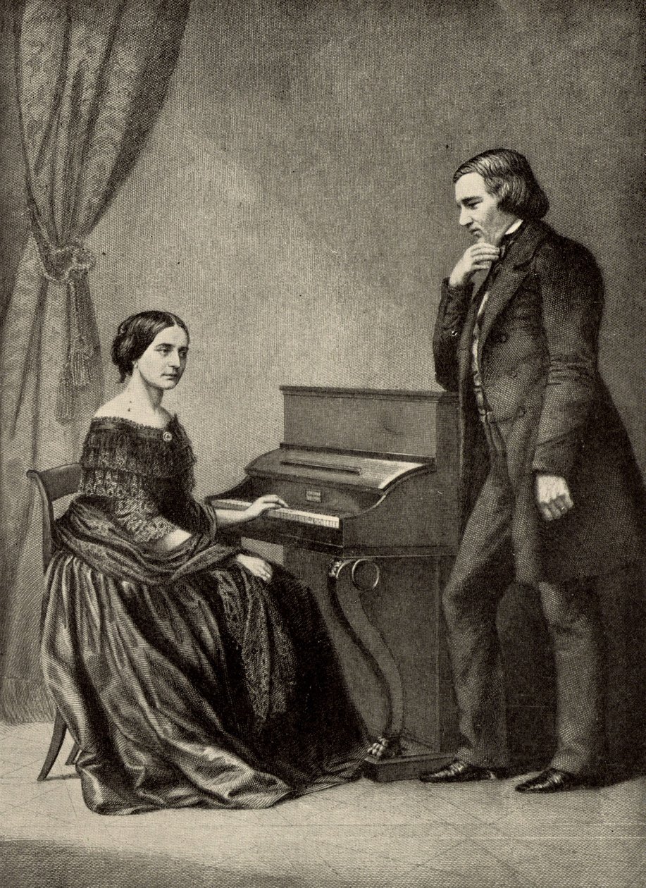 Robert Schumann (1810-1856) met zijn vrouw (prent) door Unknown artist