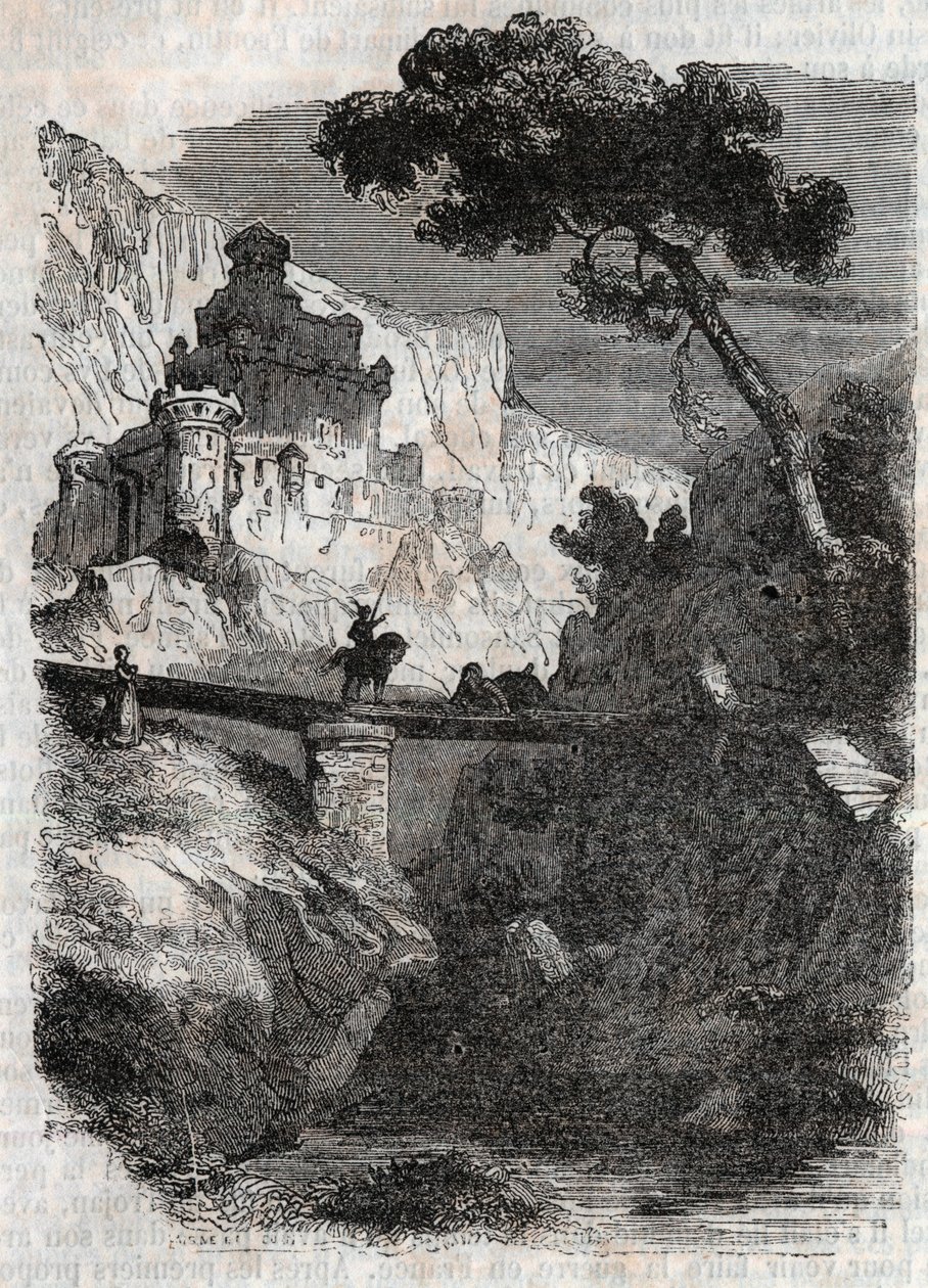 Rodomont verslagen door Bradamante - gravure van 1851 uit 