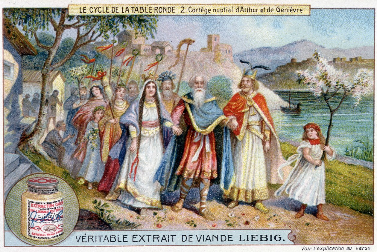 Ronde tafel cyclus (2): Bruidsstoet van Koning Arthur en Juniper, Liebig Chromolithografie, sd. 19e eeuw door Unknown artist