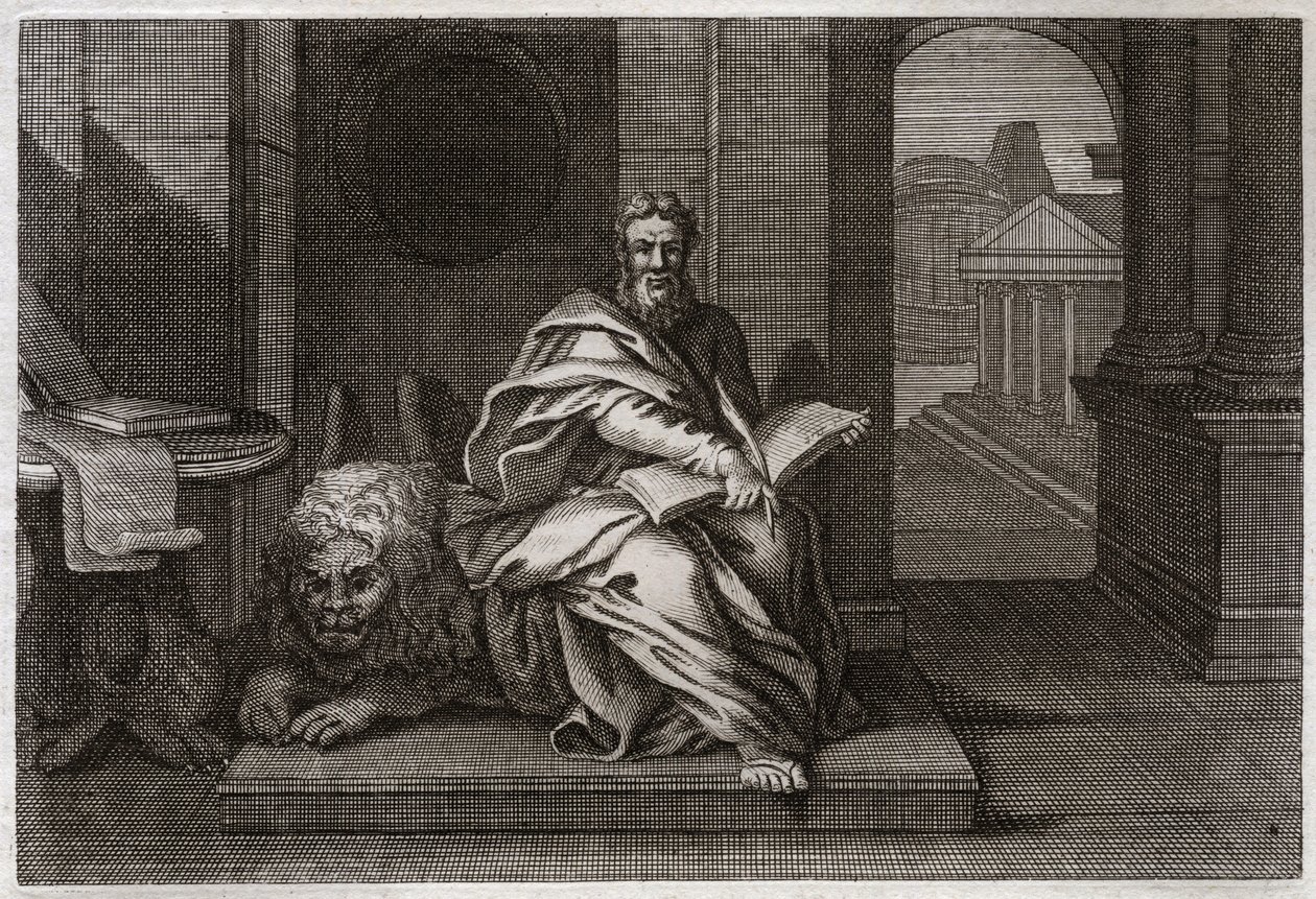 Royaumont Bijbel, Nieuwe Testament: De evangelist Sint Marcus met de leeuw. Illustratie uit 1811. door Unknown artist