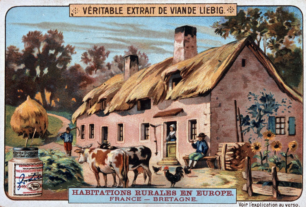 Plattelandswoning van Bretagne - chromo. Liebig, ca. 1895 door Unknown artist