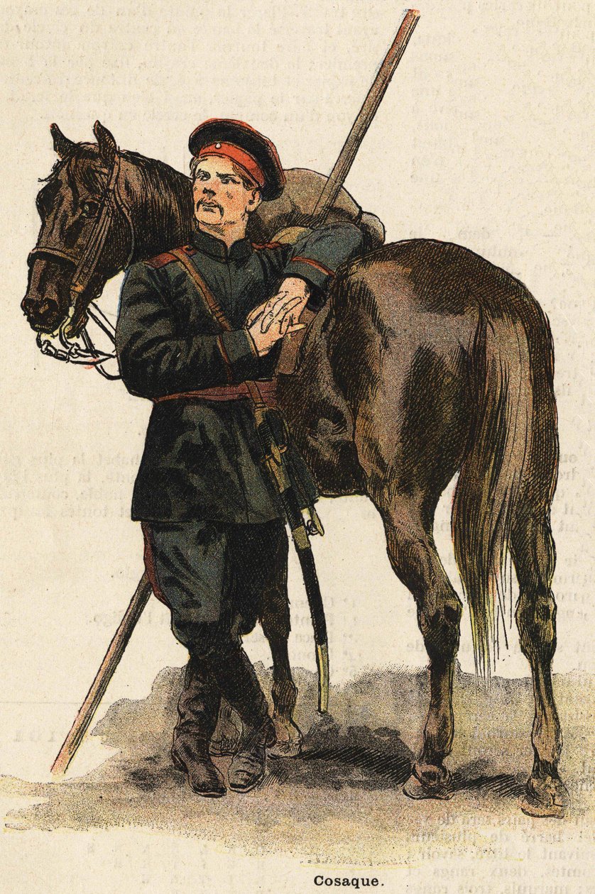 Russisch Kozakkenkostuum. Gravure uit de 19e eeuw. Bianchetti collectie. door Unknown artist