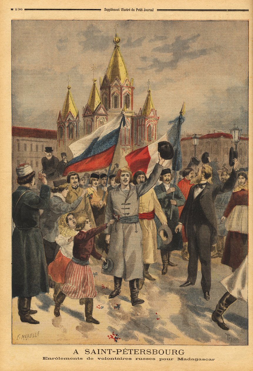 Russische vrijwilligers in Sint-Petersburg voor de Franse expeditie naar Madagaskar door Unknown artist