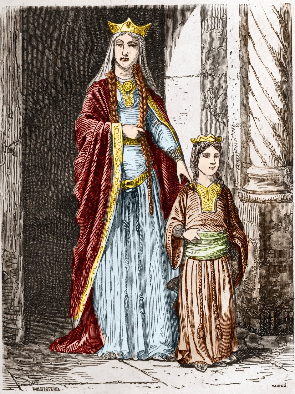 Sainte Bathilde (626-680), koningin van de Franken met Clotaire. Gravure in 