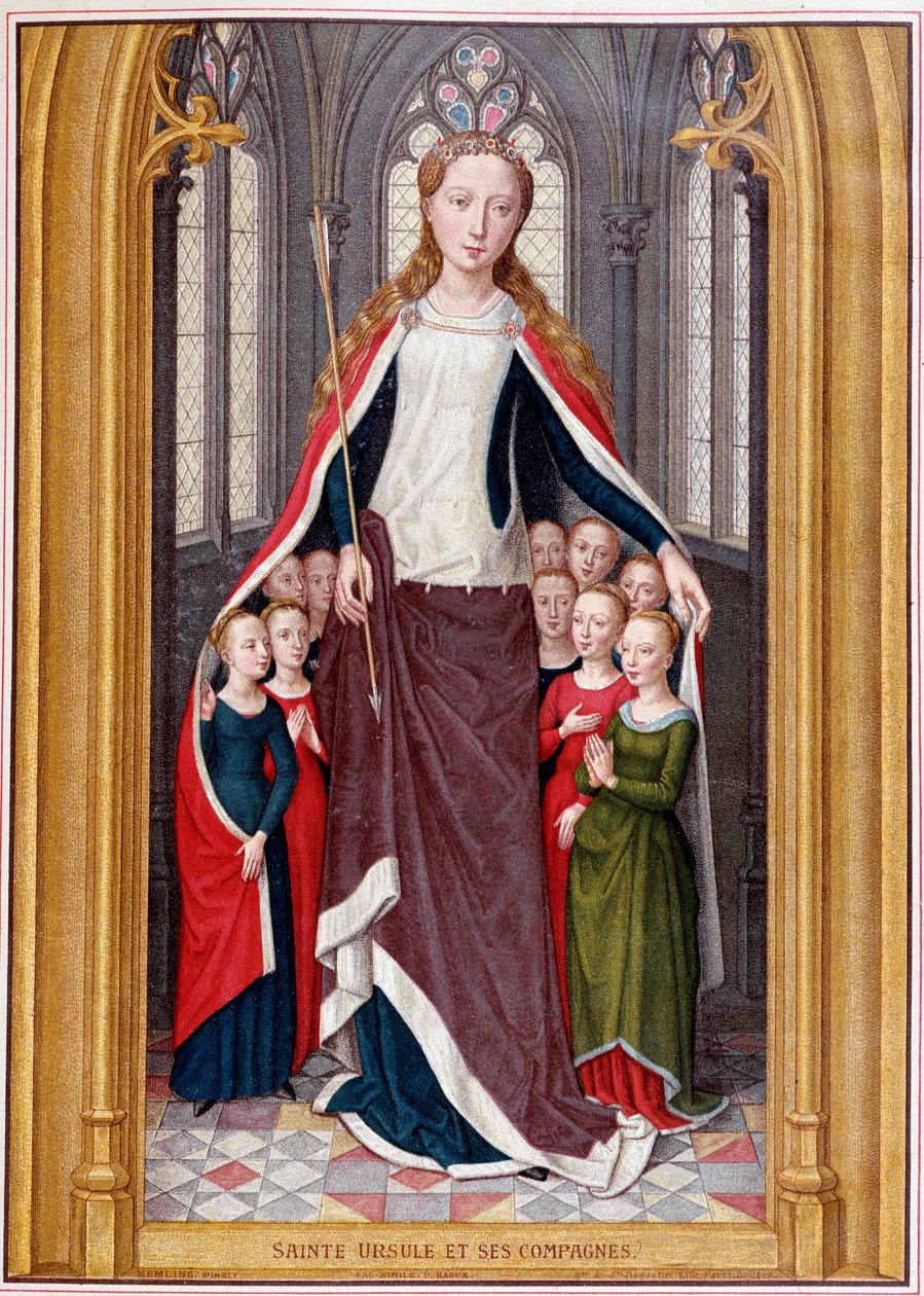 Sint Ursula herbergt haar metgezellen onder haar mantel, naar de jacht van Sint Ursula, Brugge, Memling door Unknown artist