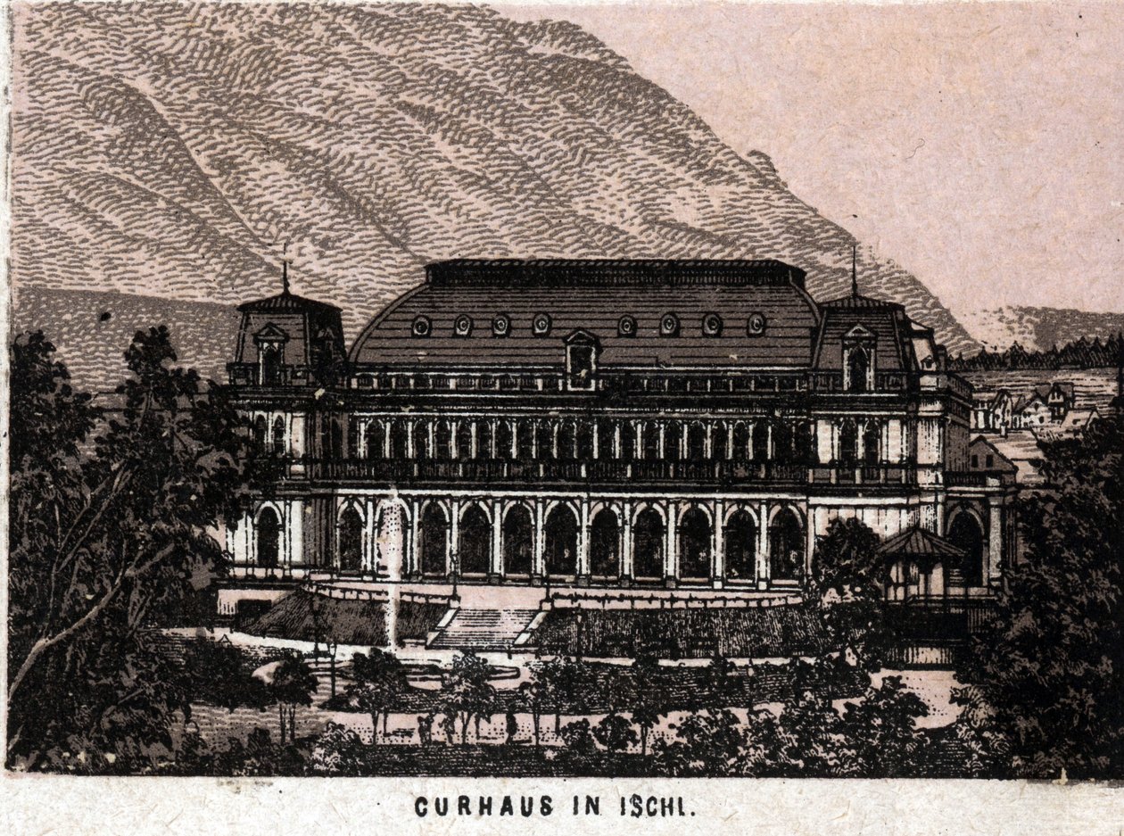 Salzkammergut, Oostenrijk: uitzicht op het Kurhaus in Ischl door Unknown artist
