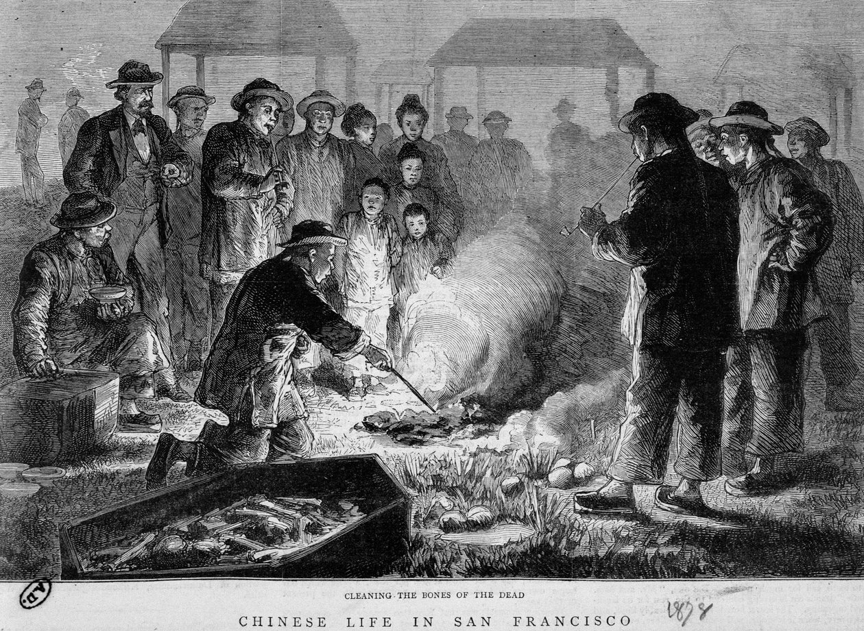 San Francisco Chinezen die de botten van de doden opgraven door Unknown artist