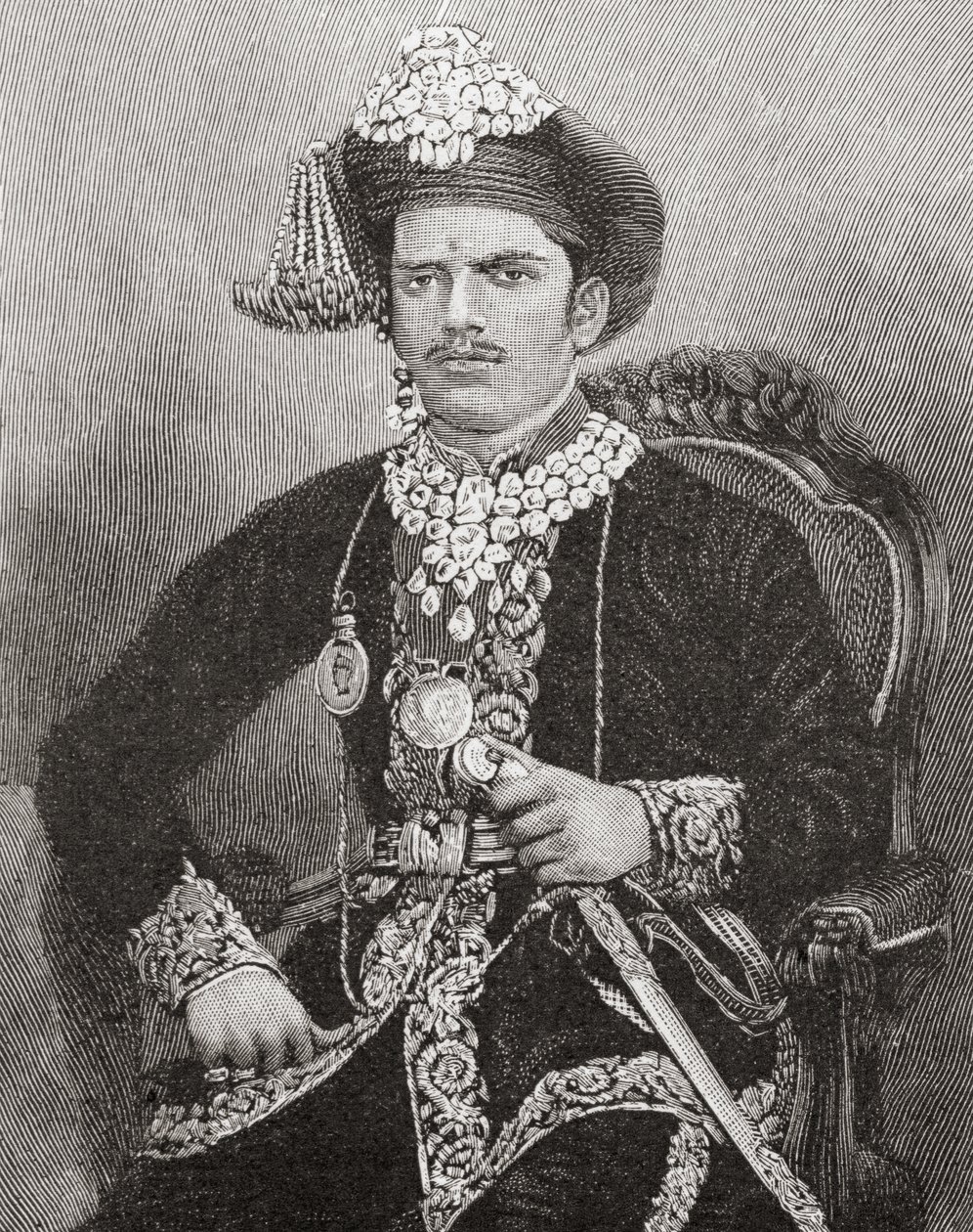 Sayajirao Gaekwad III, 17 jaar oud, Maharaja van de staat Baroda, India (gravure) door Unknown artist