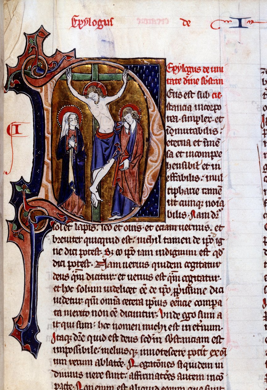 Scène van kruisiging in een briefhoofd (letter D). Miniatuur in Speculum historiale door Vincent De Beauvais (12e eeuw) door Unknown artist