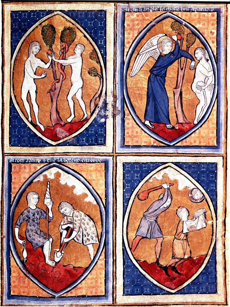 Scènes uit de Bijbel afgebeeld in mandorles door Unknown artist