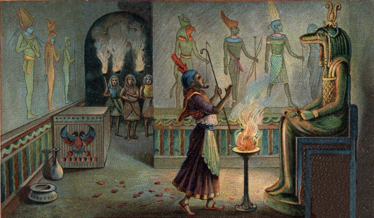 Scènes van verdwenen koninkrijken: Begrafenisceremonies in Egyptische mausolea. De regerende farao, die in zijn hoedanigheid als hogepriester van de eredienst verantwoordelijk was voor de offers ter ere van zijn voorgangers, is specifiek bezig als officier door Unknown artist