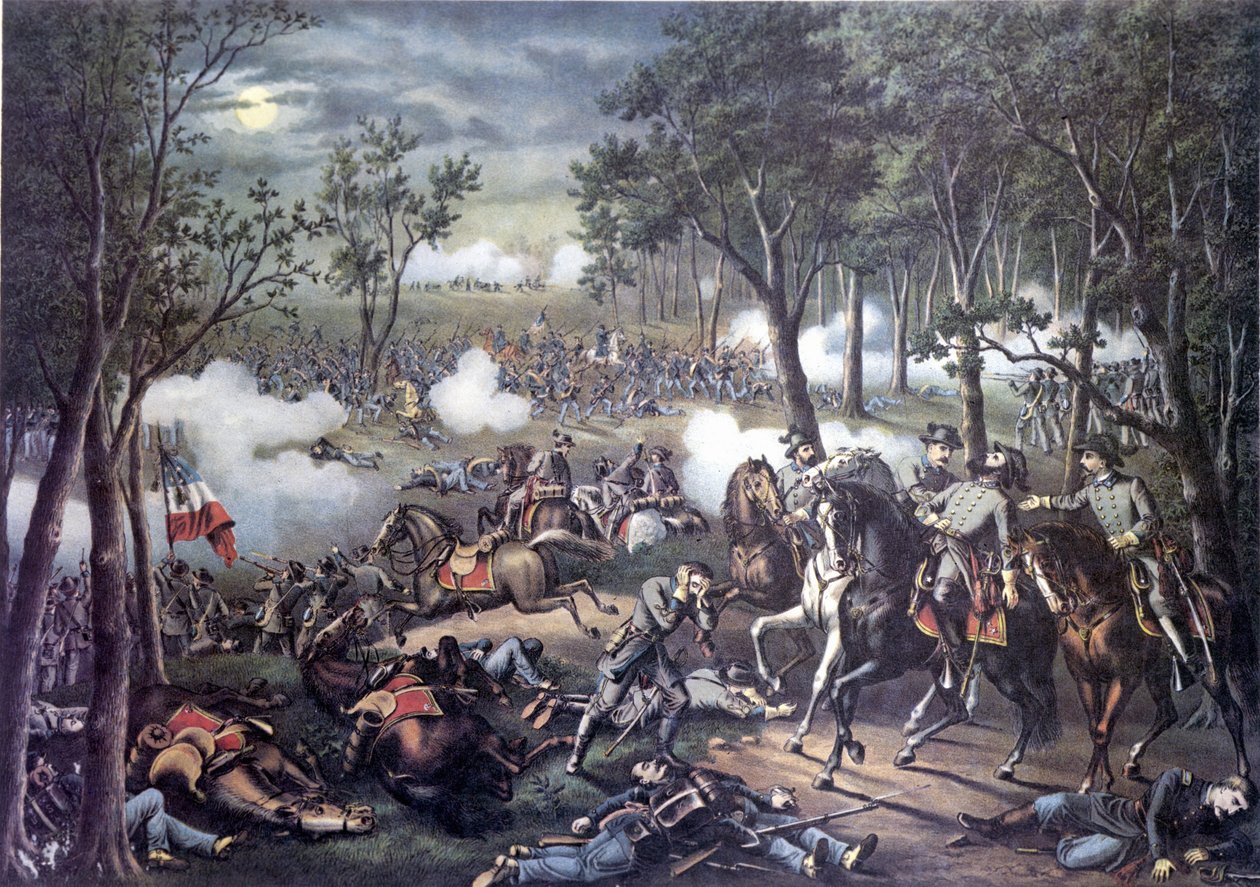 Secessieoorlog (of Amerikaanse Burgeroorlog) (1861 - 1865): Chancellorsville-campagne: Slag bij Chancellorsville (Virginia) 30 april - 6 mei door Unknown artist