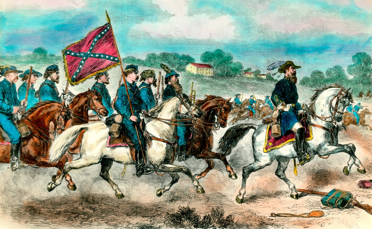 Secessieoorlog: Generaal Stuart met de Zuidelijke Cavalerie in 1862 door Unknown artist