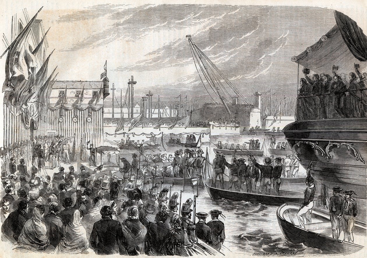 Tweede Italiaanse Onafhankelijkheidsoorlog, Italiaanse Campagne van 1859: Napoleon III (1808-1873) in de haven van Genua 12/05/1859 - Aankomst van de Fransen in Genua, 12 mei door Unknown artist