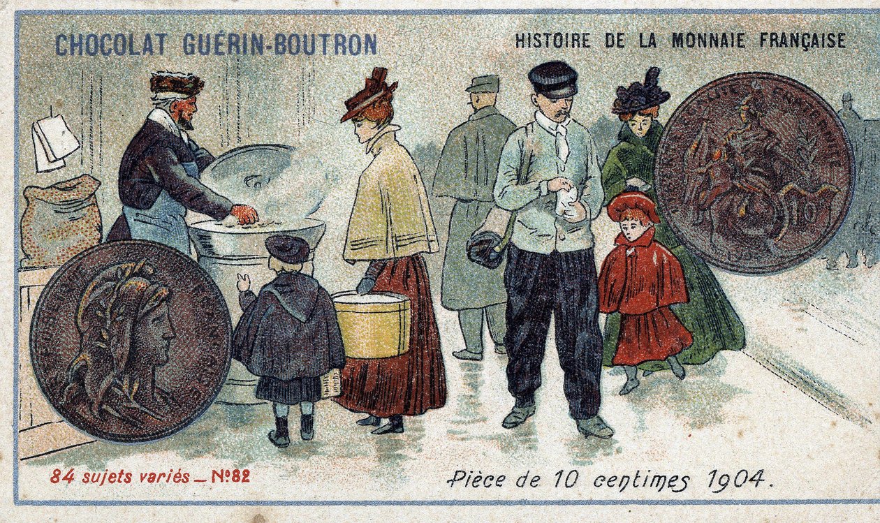 Serie Histoire de la Monnaie Française uitgegeven door Chocolat Guérin Boutron. 10 cent munt in 1904 door Unknown artist
