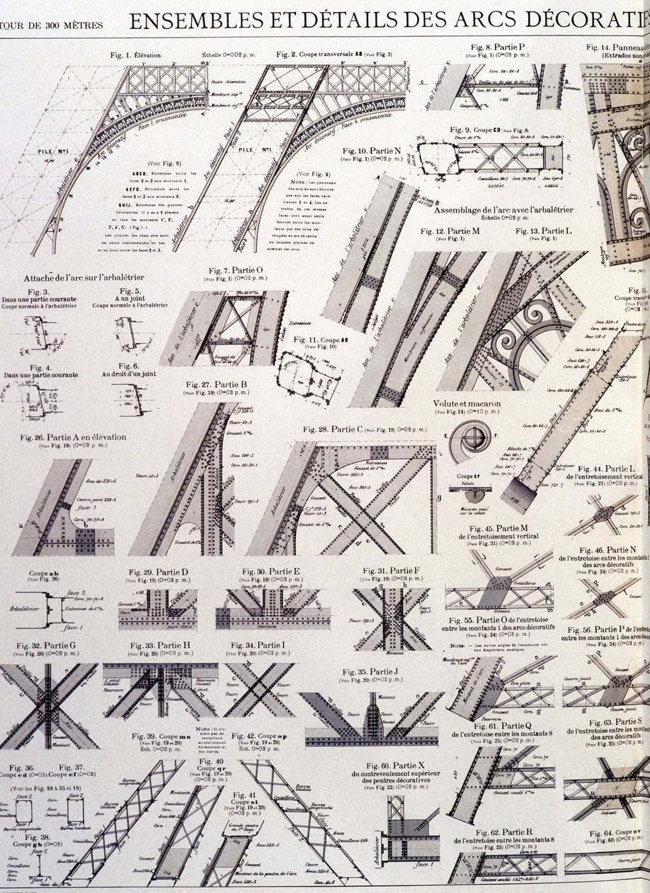 Sets en details van de decoratieve bogen van de Eiffeltoren - industrieel ontwerp door Unknown artist