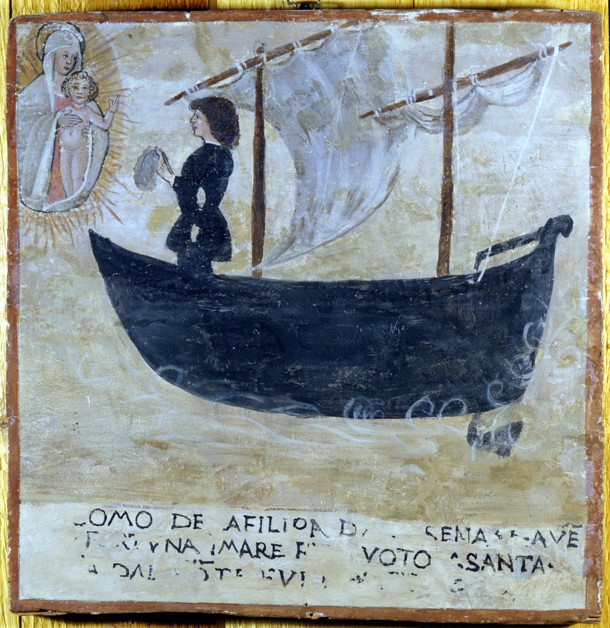 Schip gered van de storm. Ex voto uit de 16e eeuw van het Heiligdom van de Madonna del Monte in Cesena (Forlì). door Unknown artist