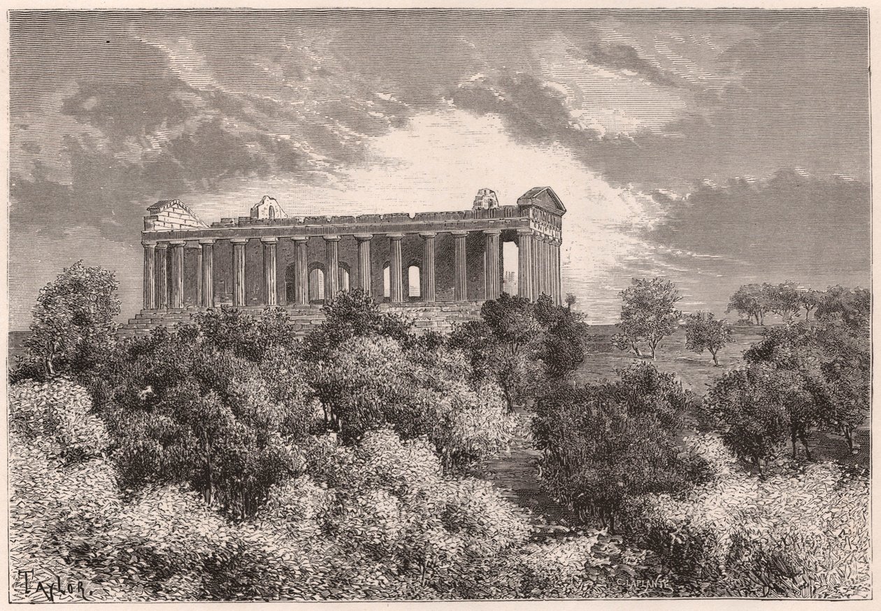 Zijaanzicht van de oude Helleense Tempel van Concord in Agrigento op Sicilië, Italië door Unknown