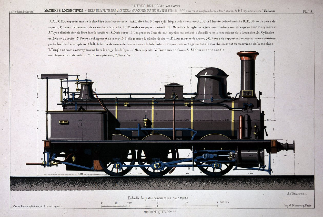 Stoomlocomotief - tekening in de was door Unknown artist