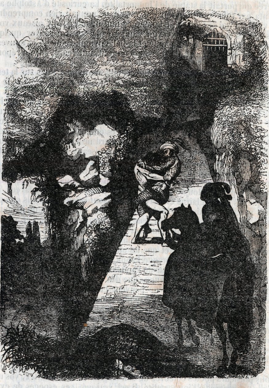 Strijd tussen Roland en Rodomont - gravure uit 1851 van 