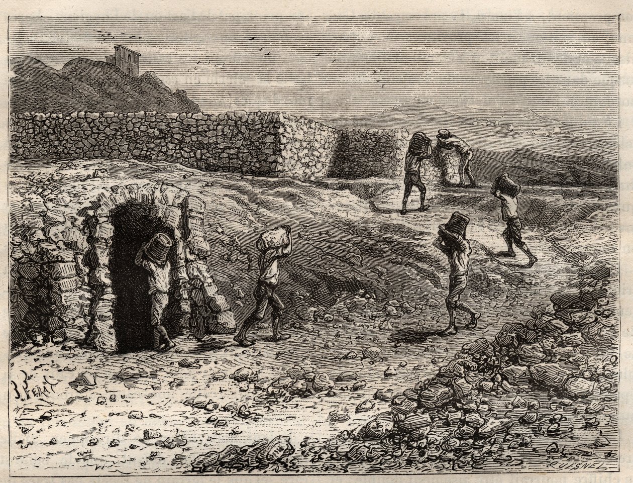Zwavel - Een zwavelmijn in Girgenti, Sicilië - gravure in 