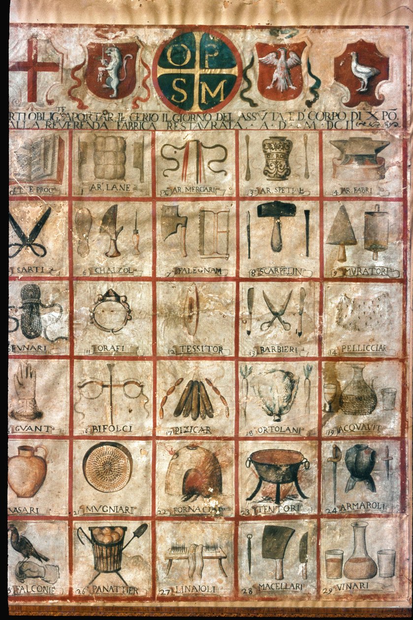 Symbolen van de kunsten in de stad. Corporatietafel door Unknown artist