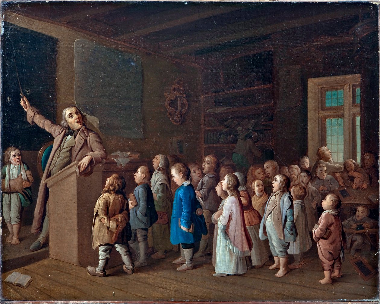 Lesgeven in de dorpsschool door Unknown artist
