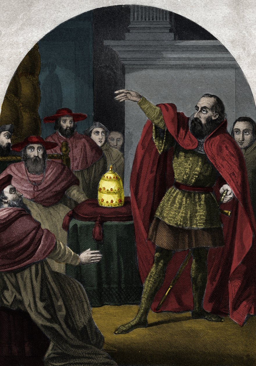 De tegenpaus Johannes XXIII (Antipapa Giovanni 23) (1410-1415) (Baldassarre Cossa) werd in 1410 door het Concilie van Pisa uitgeroepen tot soevereine paus. Gravure uit 1842 in 