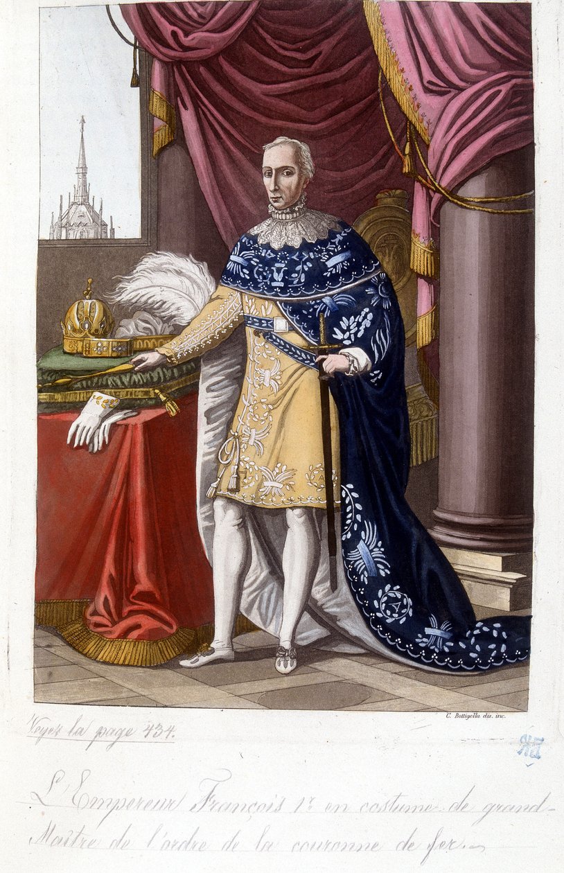 De Oostenrijkse Keizer Francois 1e (1768-1835) in het kostuum van Grootmeester van de Orde van de IJzeren Kroon. door Unknown artist