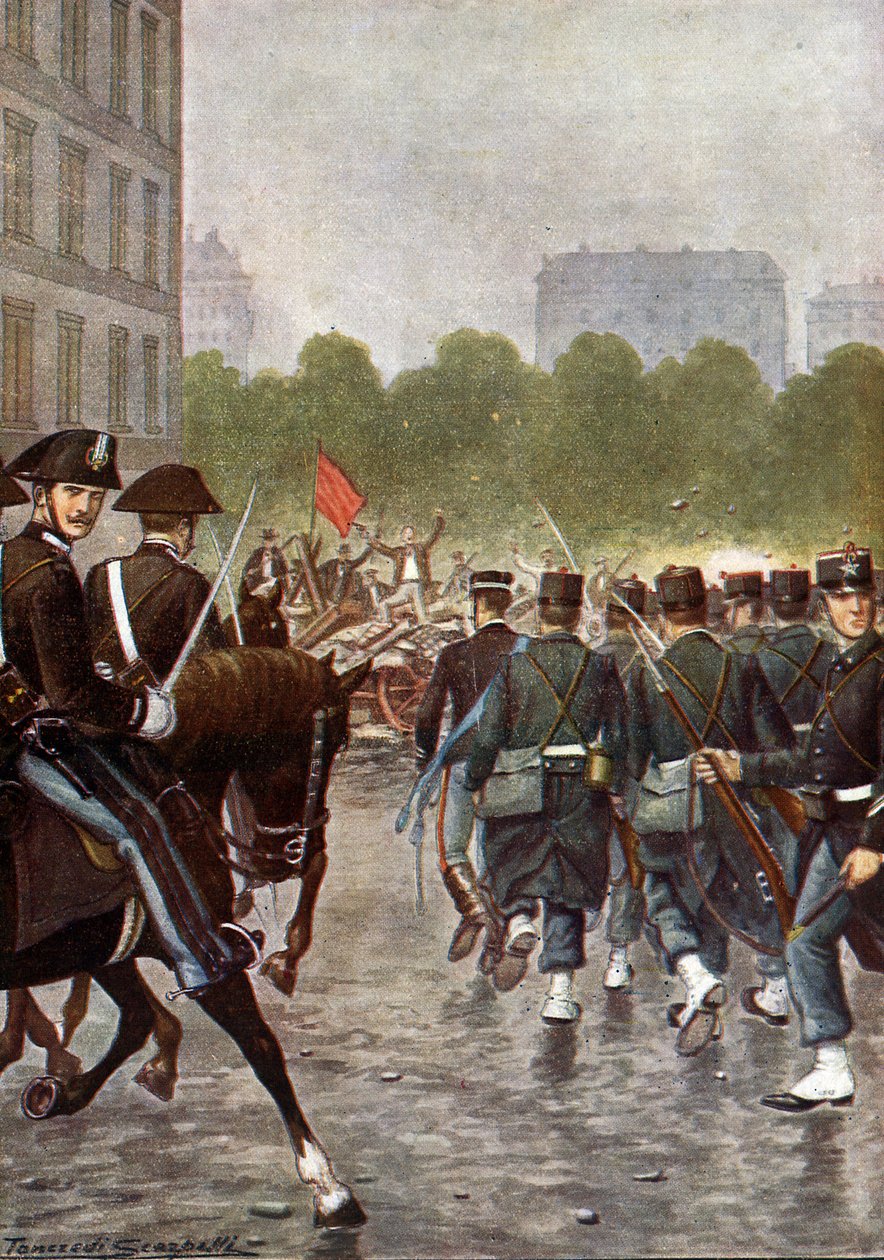 Het bloedbad van Bava Beccaris, genoemd naar de Italiaanse generaal Fiorenzo Bava-Beccaris, verwijst naar de onderdrukking van grootschalige rellen in Milaan in mei 1898. Italië) door Paolo Giudici door Unknown Artist