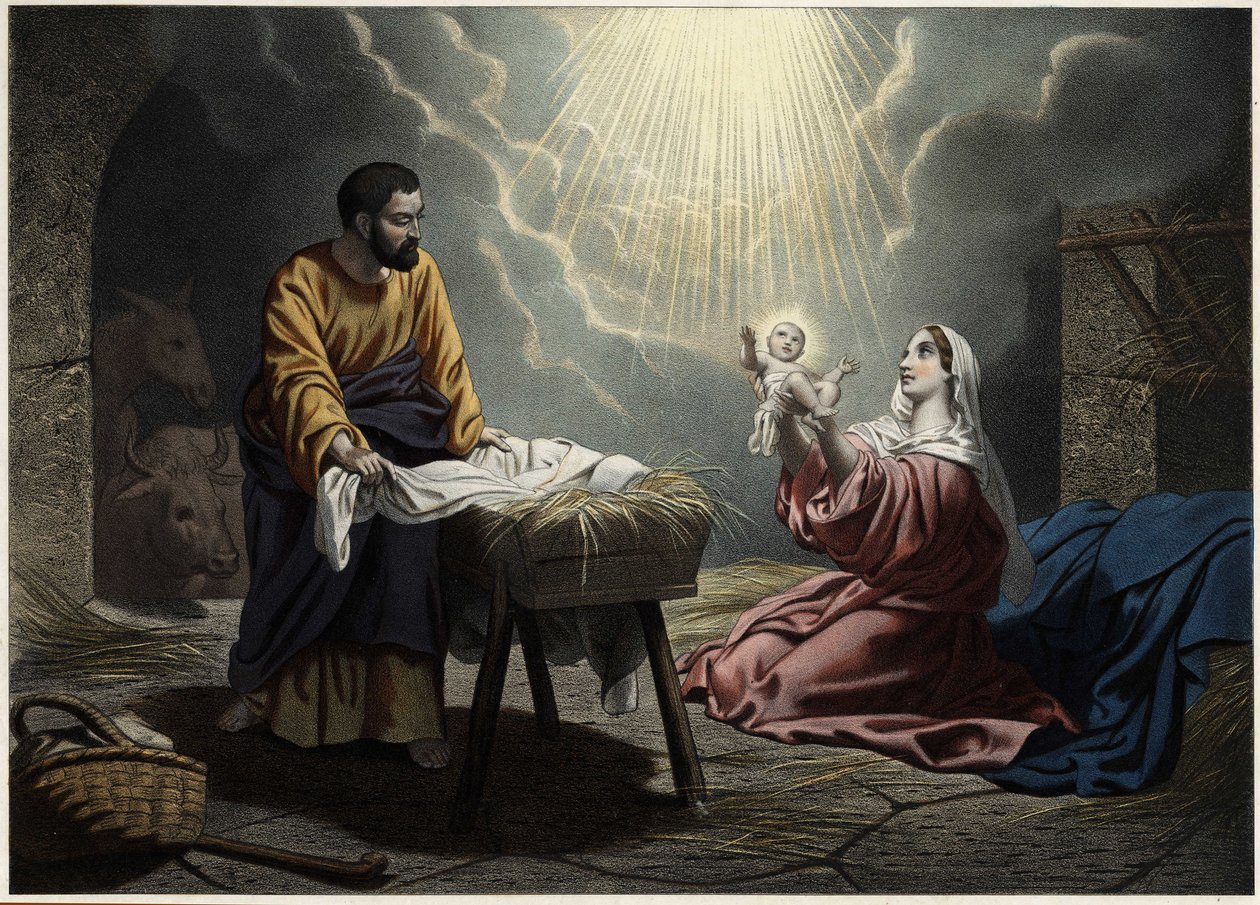 De geboorte van Christus. Anonieme gravure uit het midden van de 19e eeuw. door Unknown artist