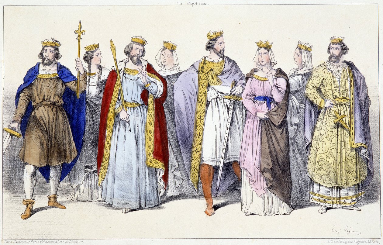 De Karolingen: Hugues Capet, Adelaide, Robert, Constance, Hendrik I, Anna van Rusland, Berthe, Filips I - in "Rois et Reines de France en estampes", Parijs, ed. Swift door Unknown artist